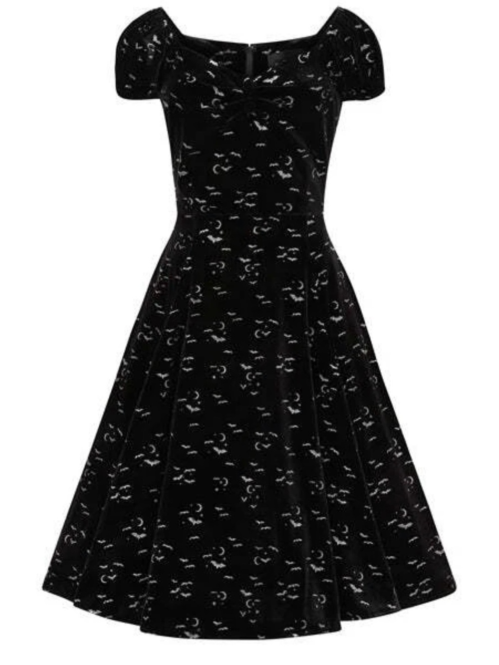 Collectif Black Velvet Midi Dress with Cap Sleeves